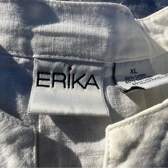 Vintage Erika Linen/Cotton Blend Button Front Floral Embroidered Cream Tunic XL - Picture 3 of 4